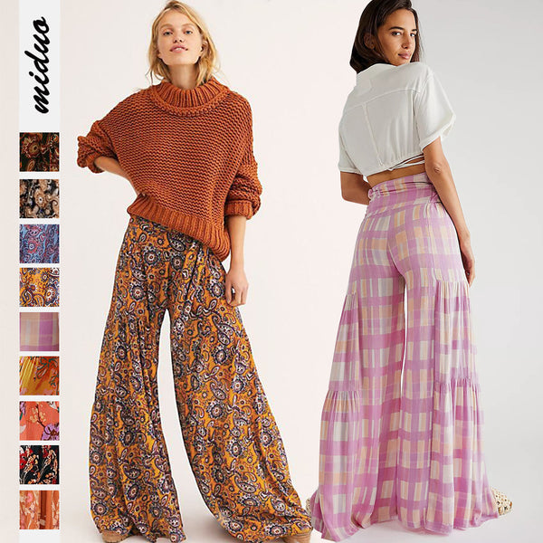 printing loose high waist flared wide-leg pants-Multicolor NSMDF131107