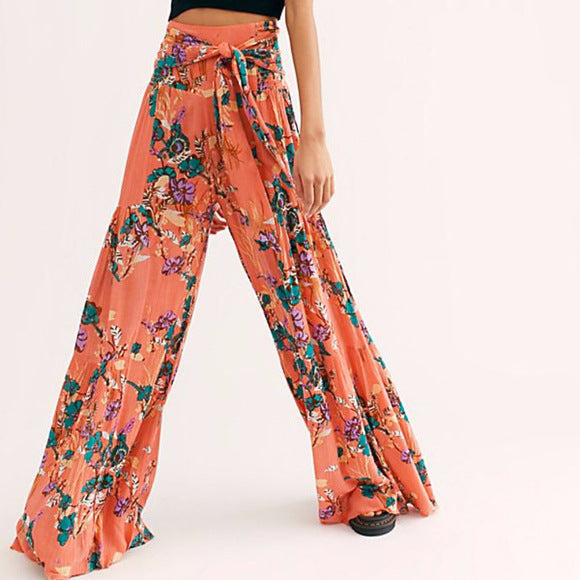 printing loose high waist flared wide-leg pants-Multicolor NSMDF131107