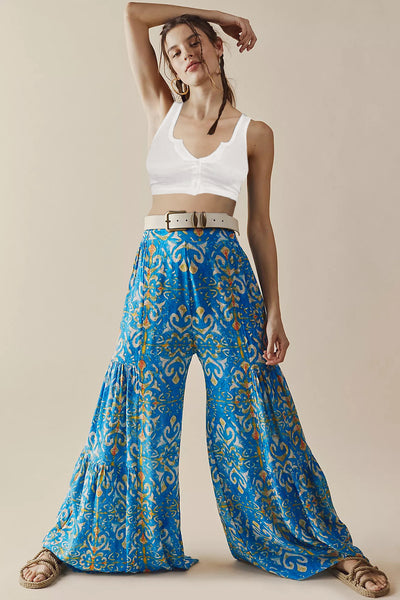 printing loose high waist flared wide-leg pants-Multicolor NSMDF131107