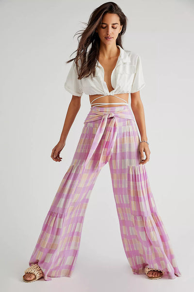 printing loose high waist flared wide-leg pants-Multicolor NSMDF131107