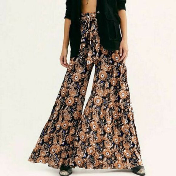 printing loose high waist flared wide-leg pants-Multicolor NSMDF131107