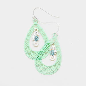 Seahorse Filigree Teardrop Dangle Earrings